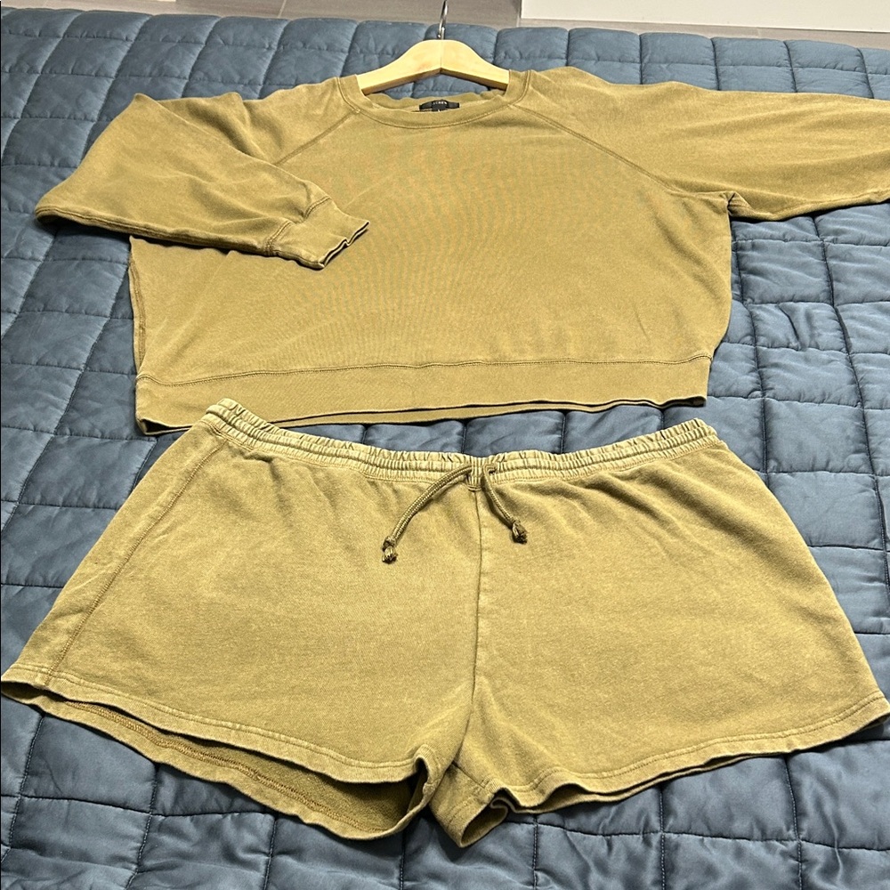 J. Crew Olive Green Sweatshirt and shorts. Selling as set